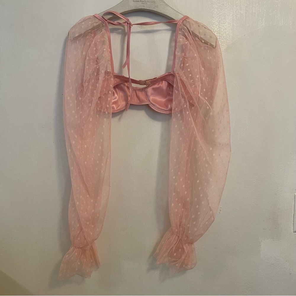 Fashion Nova Top Bustier Pink Polka dot Sheer Long Sleeves Sexy Party Small - Picture 15 of 17